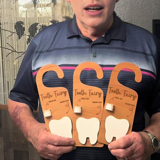 Dřevěný držák na zuby Závěska na dveře Vyzvednutí odevzdání vypadlých zubů Dveřní držák Knoflík Závěsná dekorace Dekorace do dětského pokoje Pro kluky a holky Povzbuzující dárek