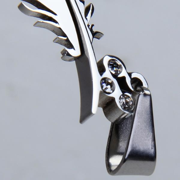 Stainless Steel Feather Necklace Charm Pendant W/ Rhinestone - Silvery