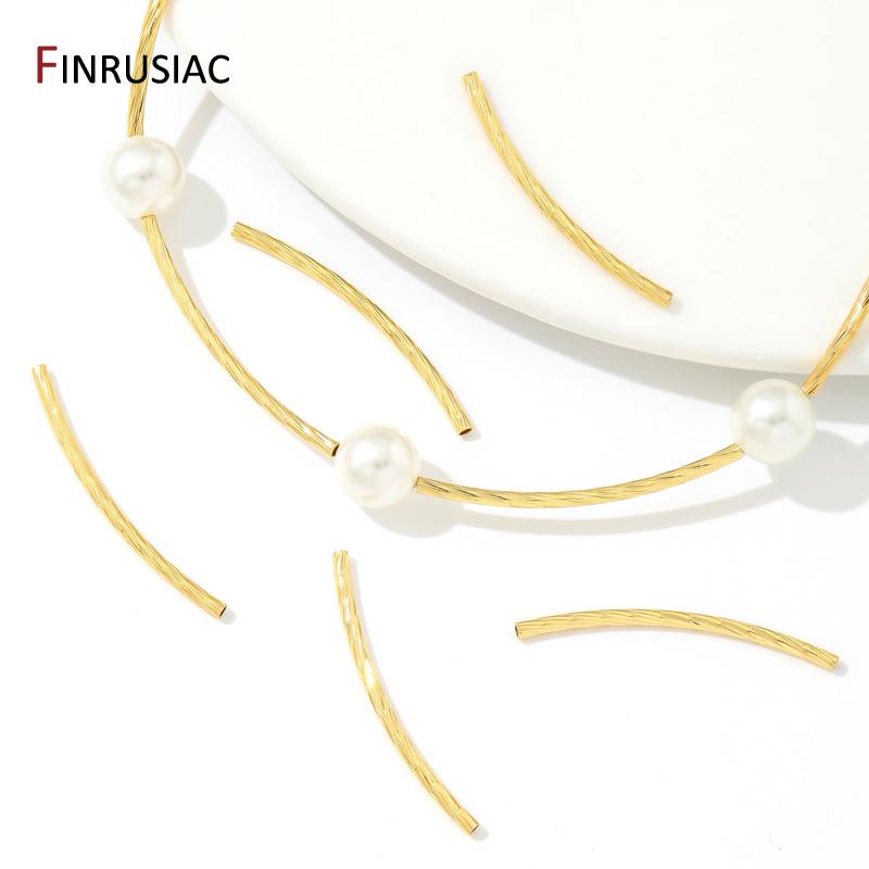 18K Gold Plated Brass Long Curved Twisted Tube Beads Accessories For Jewelry Making,Handmade DIY Jewellery Findings Components