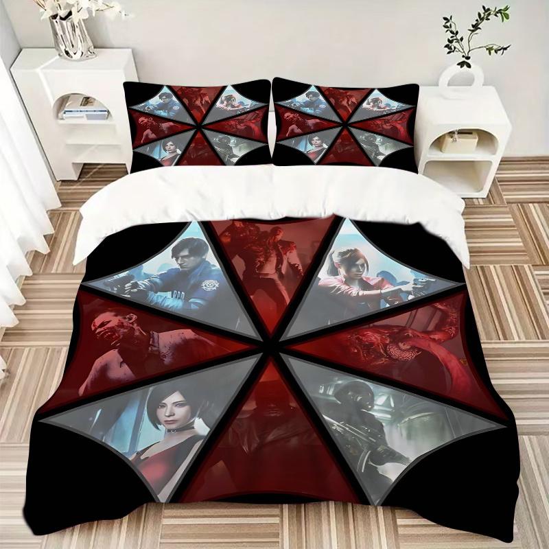 3pcs Resident Evil Theme Bedding Set - Includes Quilt Cover and Pillowcases, Suitable for All Seasons, Machine Washable - Ideal Gift for Family a