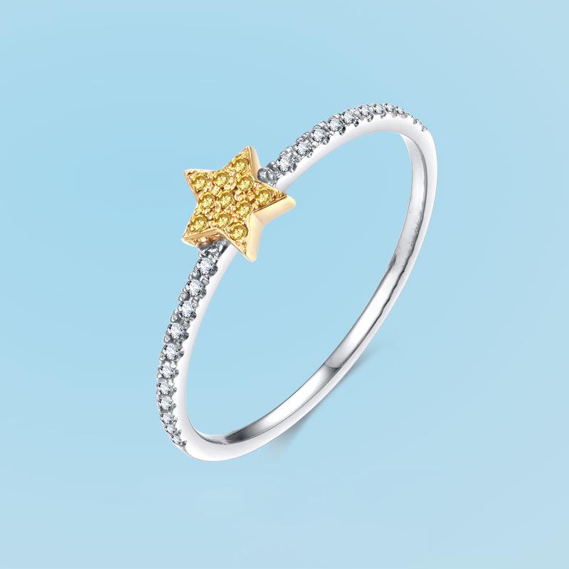 

Gold-Plated Sterling Silver Zircon Pentagram Ring for Women - Light Luxury Index Finger Jewelry US Size 9