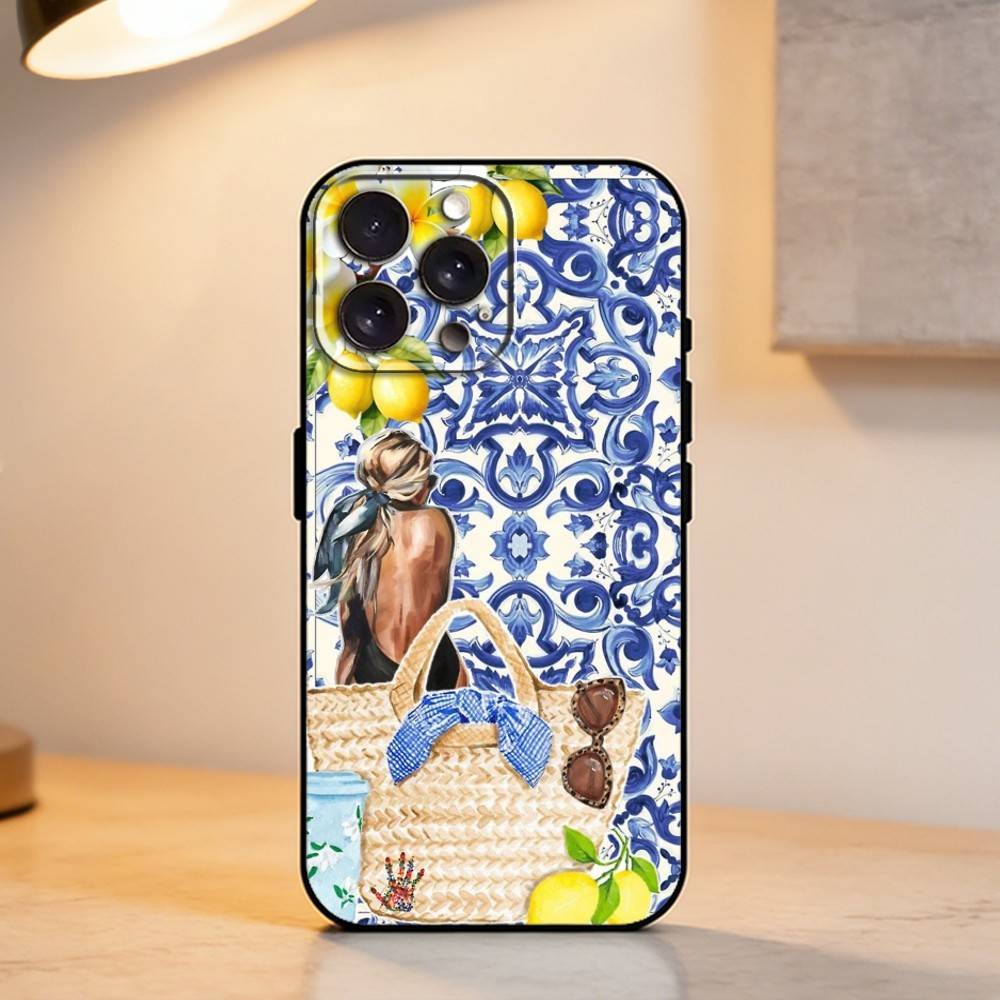 European A-Amalfi Coast L-Lemons    Phone Case For iPhone 17,16,15,14,13,12,11 Plus,Pro Max,XS,Soft Silicone Black Cover