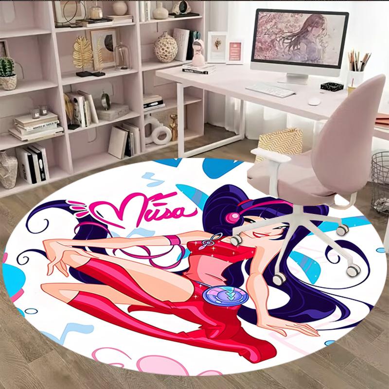 1pc Winx Club  Carpet, Round Rug, Comfortable, Suitable for Entryways, Living Rooms, Office, And Bedrooms, Christmas Decoration