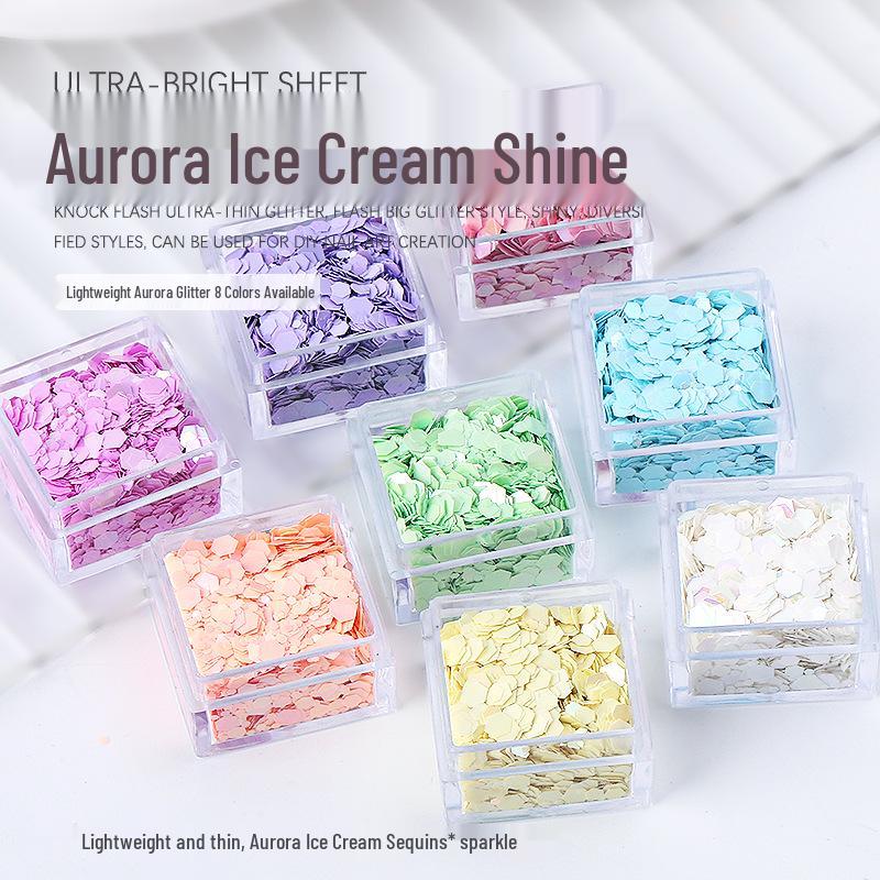 Dreamy Macaron Aurora Ice Cream Hexagonal Sequins: Colorful Dopamine Candy Nail Art Accessories