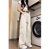 Retro Workwear Jeans for Women In Summer New High-waist Loose Straight White Wide-leg Pants
