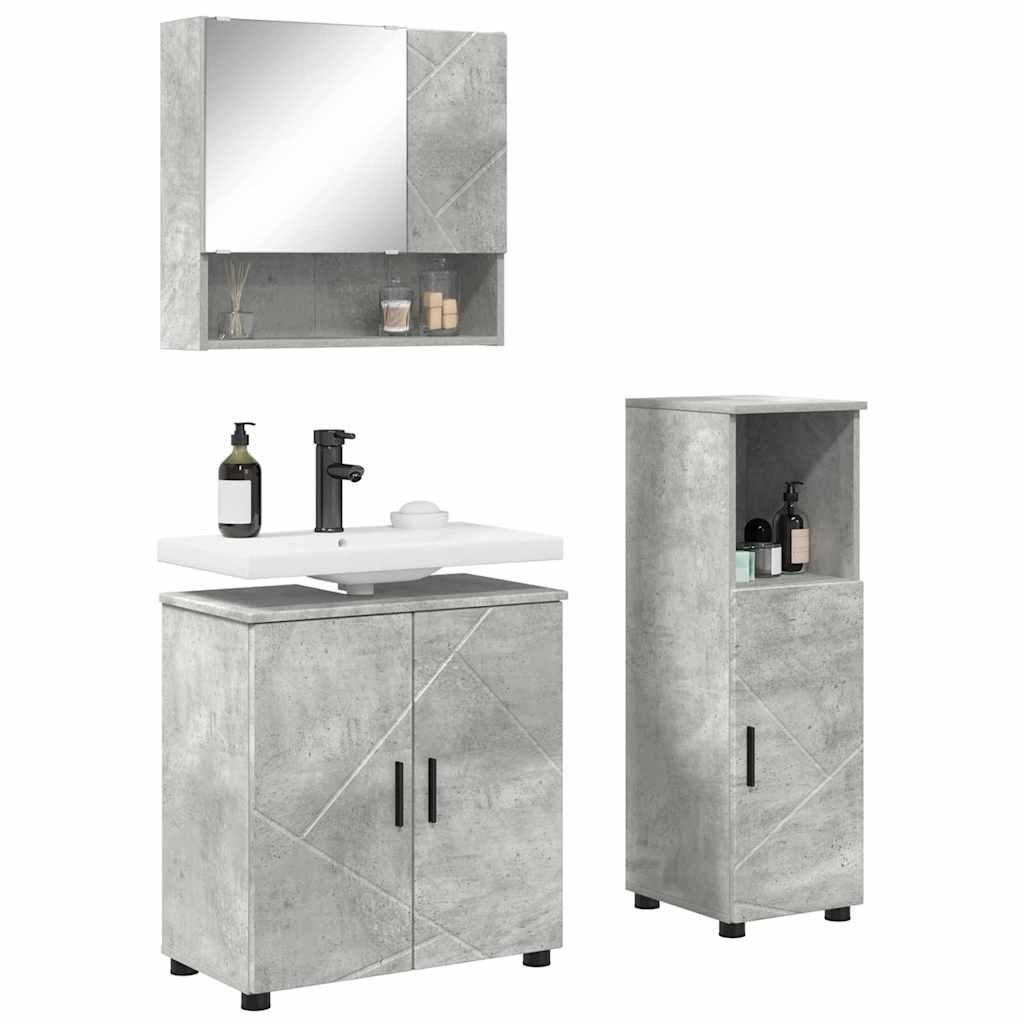 Bathroom Furniture Set Wall Mounted 3 Pcs Concrete Grey Particleboard