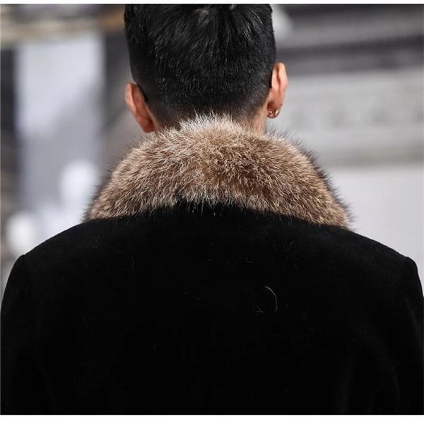 2026 Winter Men's Long Woolen Coat, Fur Collar, Overcoat, Male, Solid, Slim, Casual, Windbreaker Jacket, Outerwear, Top, Black, Plus Size, S-5XL