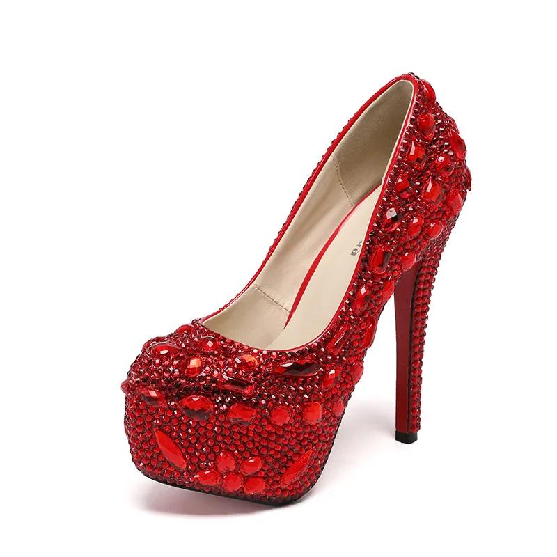 Fashion 14cm Luxury Wedding Shoes Pearl Flowers Full Rhinestones Pearl Platform High Heels Customized Bridal Shoes Cinderella