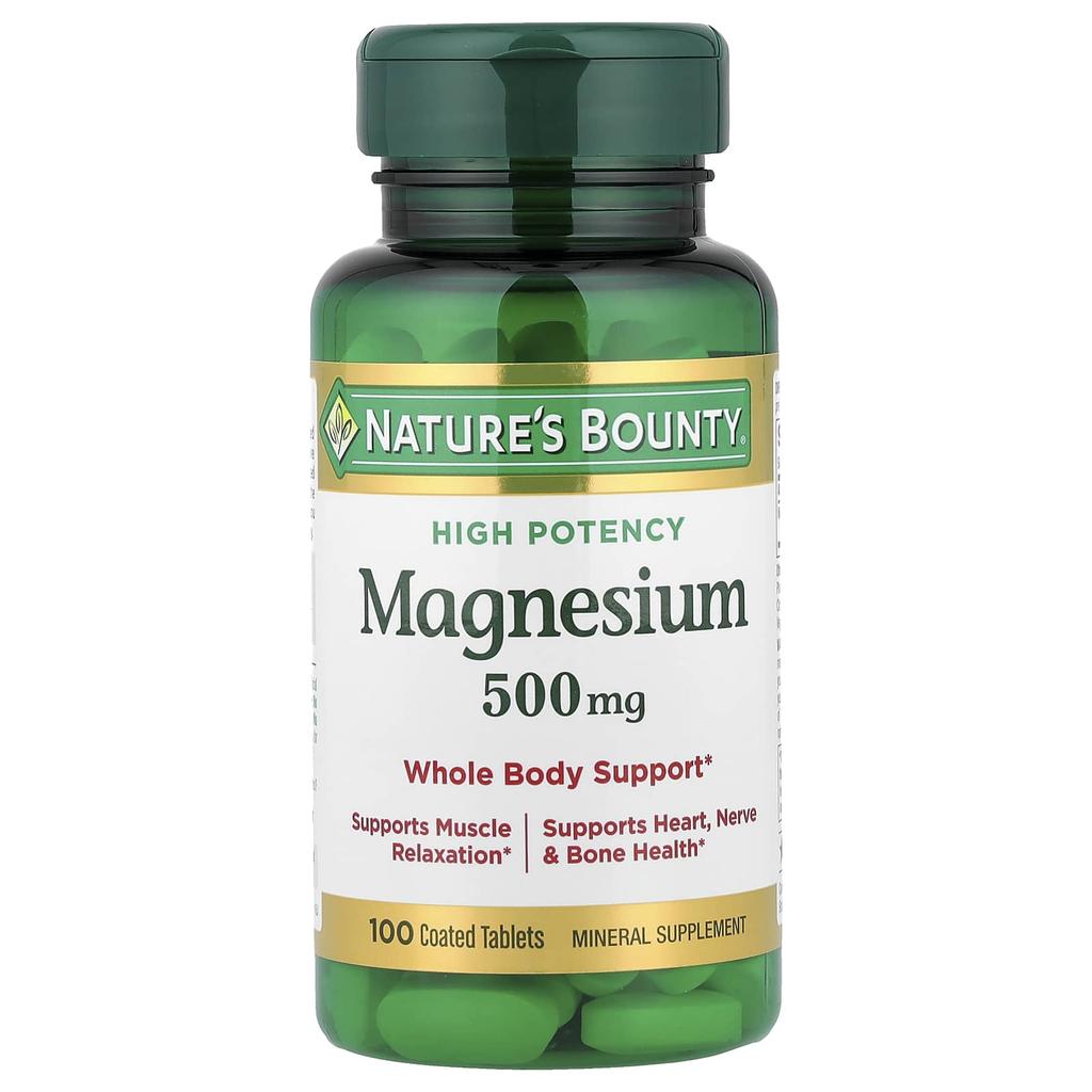 Nature's Bounty Magnesium, Høy Potens, 500 mg, Filmtabletter, 100 Tabletter