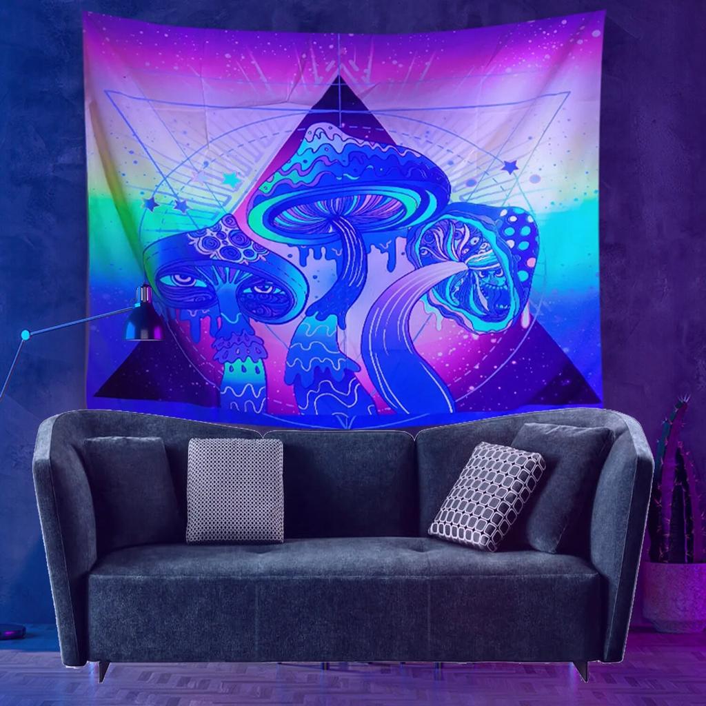 Fluorescent Tapestry UV Psychedelic Mushroom  Interior Decoration Aesthetic  Hipster