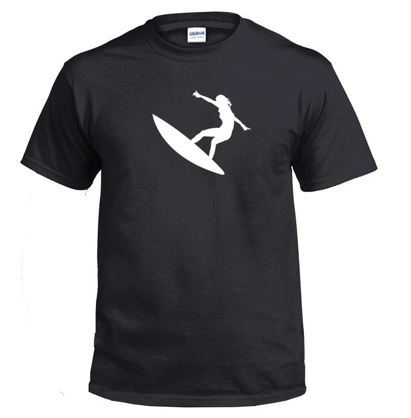Surfer Girl T-Shirt Black White cotton Shirt Fun Gift Black White Cotton S - 5XL 4XL