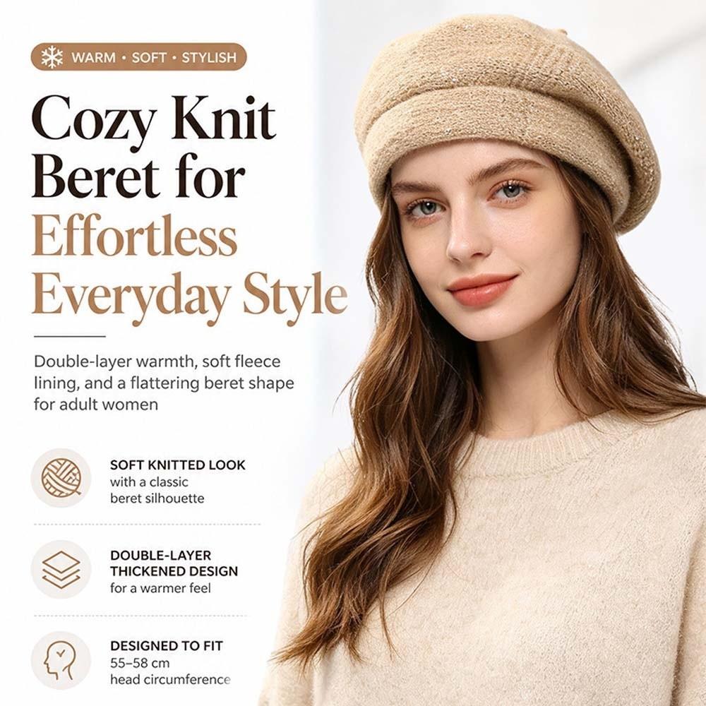Soft Winter Woolen Beanie Elastic French Style Cap Plush Thermal Headwear Knit Beret Hat  Students