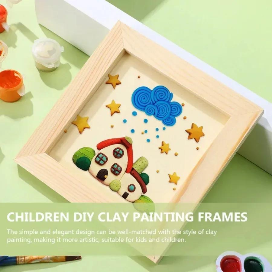 5pcs INS DIY Blank Clay Frames Multi Size Art Puzzle Holder Wooden Photo Holders Children Painting Drawing DIY Handcraft
