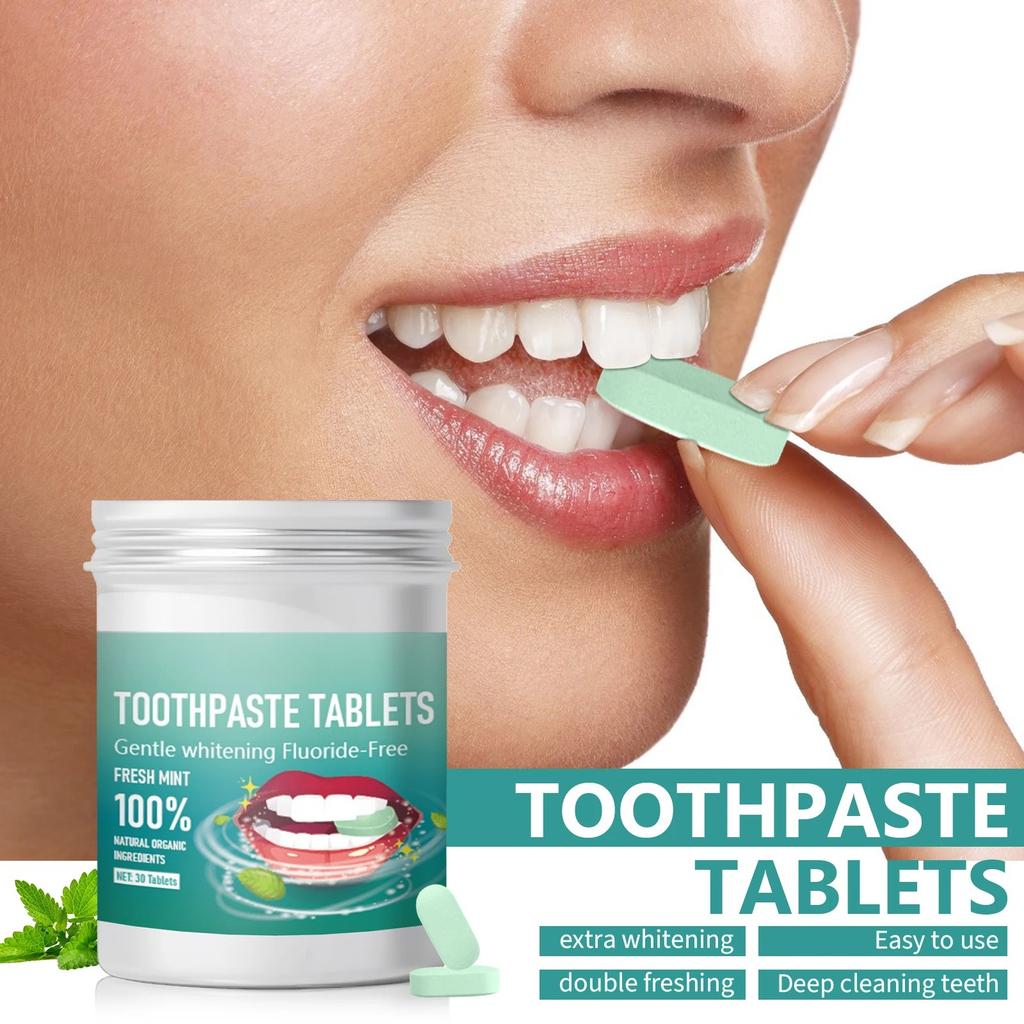 30pcs Mint Flavors Solid Toothpaste Tablet Remove Bad Breath Smoke Stains Fresh Breath Combating Tooth Decay Oral Hygiene Care