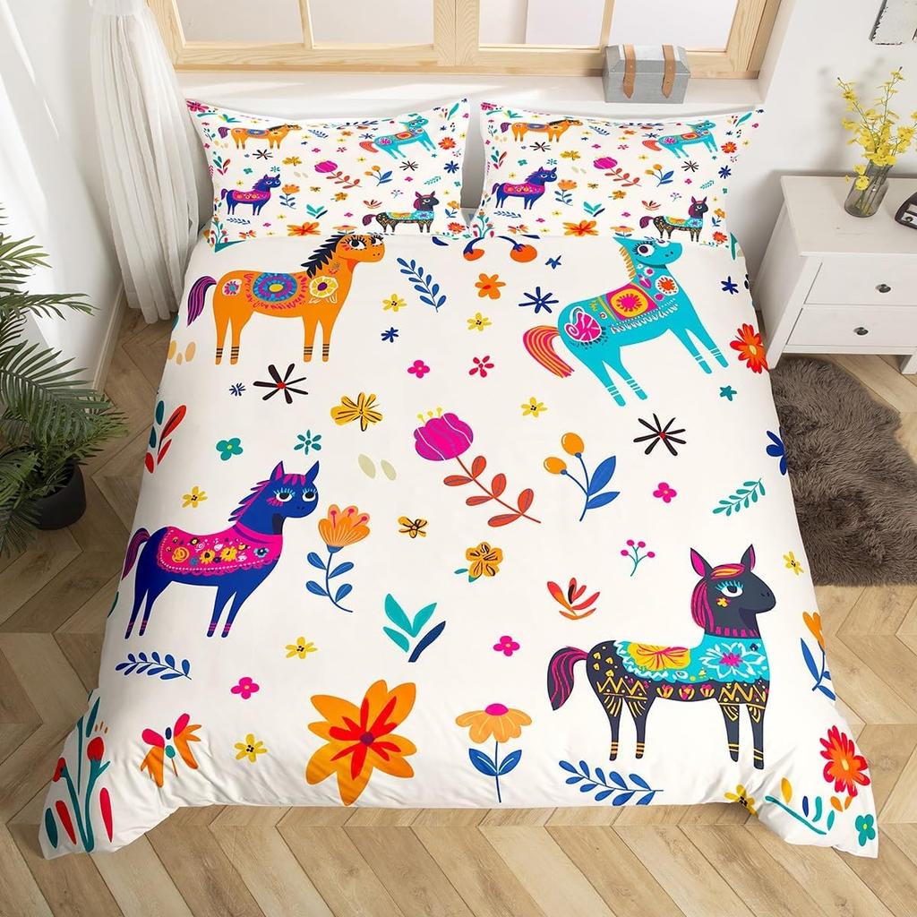 Lieblicher Igel Bettbezug Twin King Hippie Ausgefallen Blume Bettwäsche Set für Kinder Jungen Mädchen Lustiger Tribal Igel Bettdeckenbezug