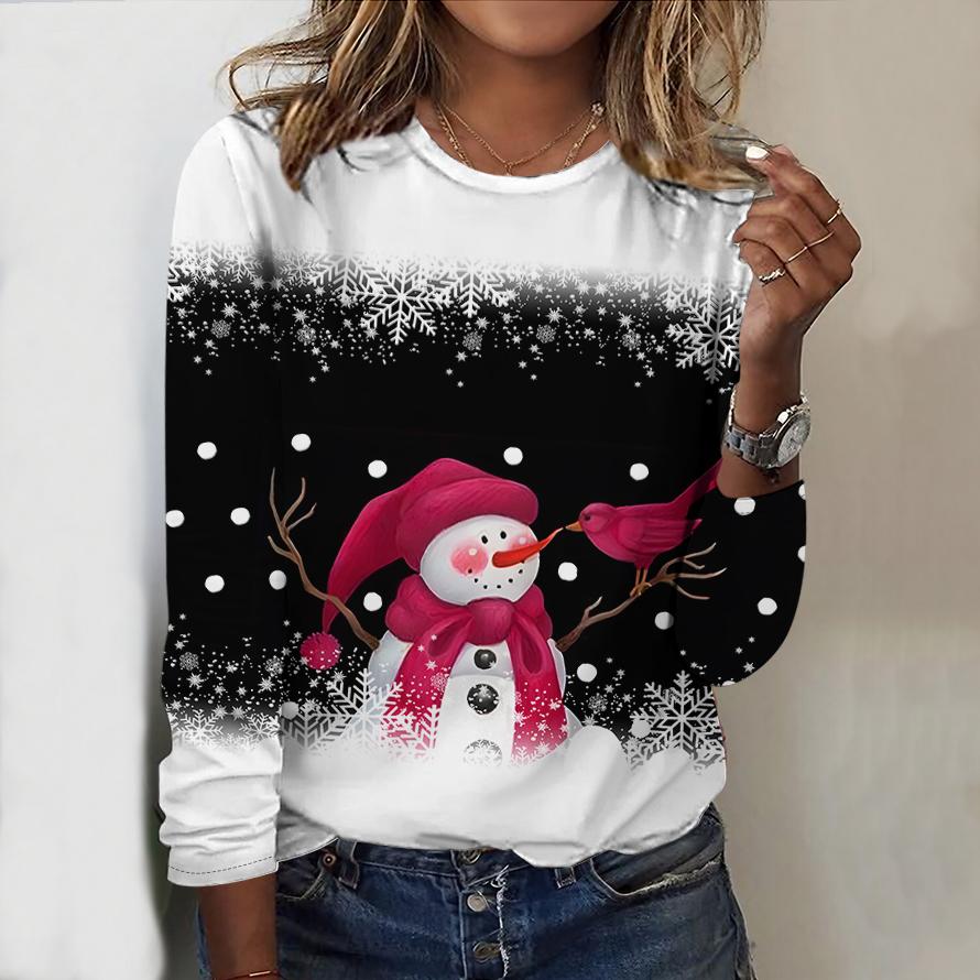 

Женский новый повседневный топ с круглым вырезом и длинным рукавом на осень-зиму 2025 года с 3D-рождественским узором. Идеальный подарок на Хэллоуин и Рождество. 7XL чёрный