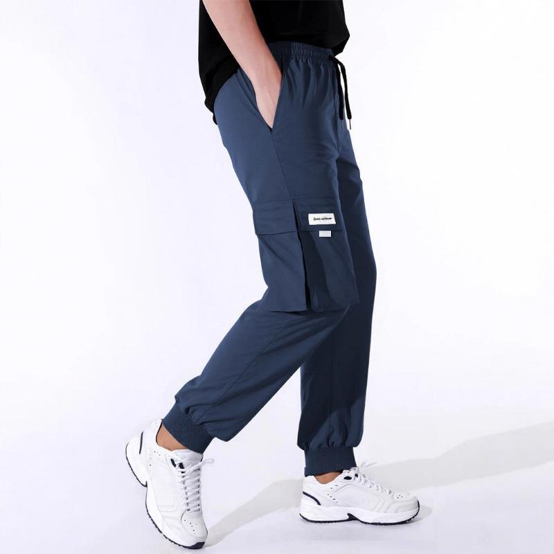 Mens Casual Drawstring Multi Pockets Straight Long Work Cargo Pants