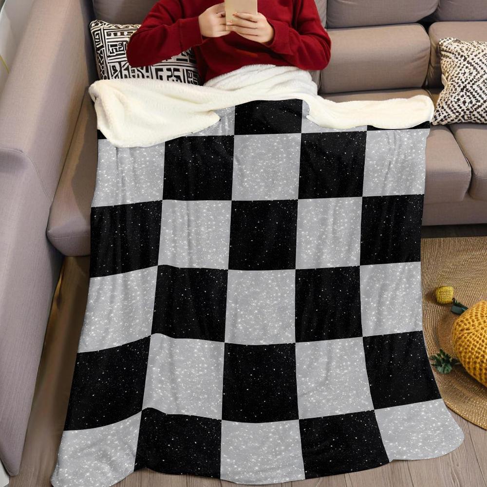 Glitter Checker Flannel Blanket Warm Soft Halloween Christmas Couch Warm Cozy Decorative Decor Gift For All Season