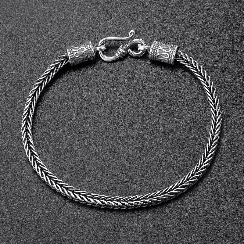 

925 Silver Vintage Chain Bracelet For Women men Lovely Flower Chain Fashion Wedding Party Cute Lady Jewelry vintage-20CM