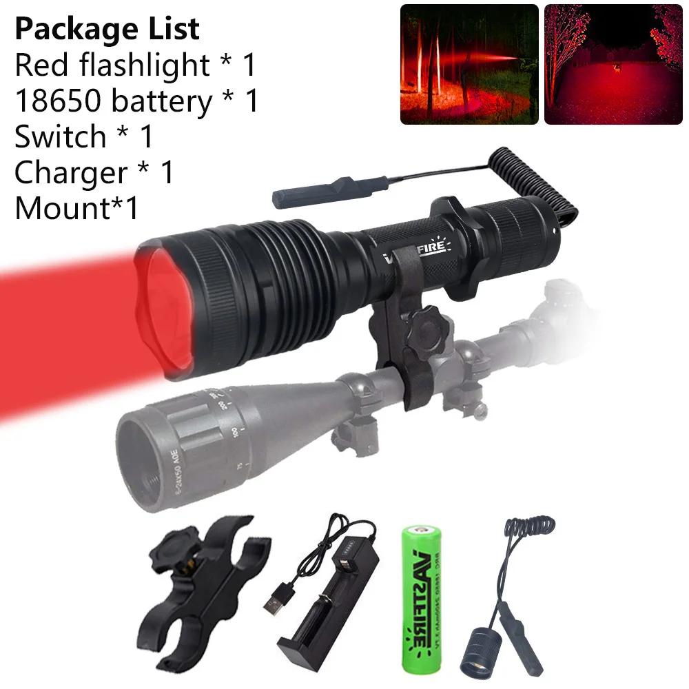Tactical Hunting Flashlight Red Green LED Waterproof Flashlight Torch Outdoor Lighting with Gun Mount +Switch Rechargeable Lamp