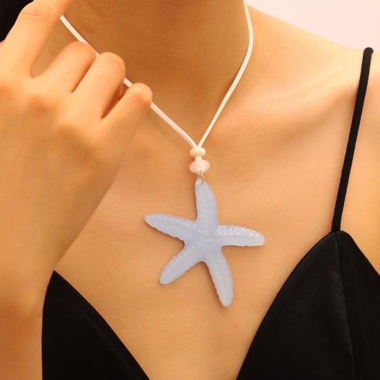 Holiday Starfish Necklace Resin Starfish Pendant Necklace Adjustable String Coastal Necklace for Women Girls Summer Beach