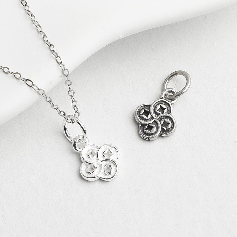 S925 Sterling Silver Chinese Copper Coin Pendant for DIY Crystal Bracelet and Necklace Accessories