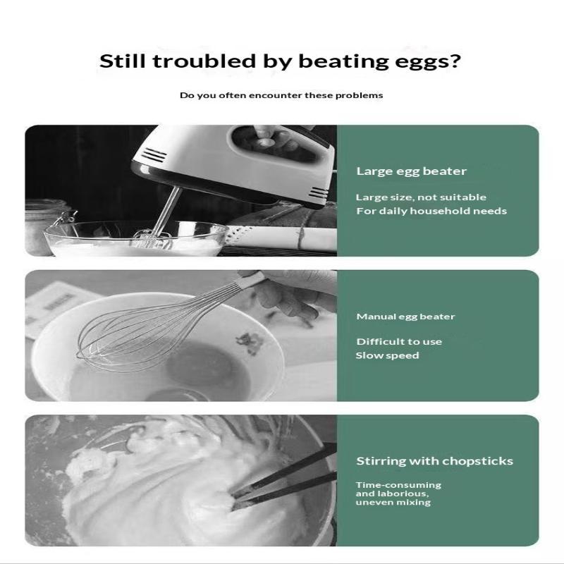 Batidora de Huevos Eléctrica de Mano Recargable 3 Velocidades Varillas de Acero Inoxidable Para Horneado Casero Espuma de Café Crema Postres