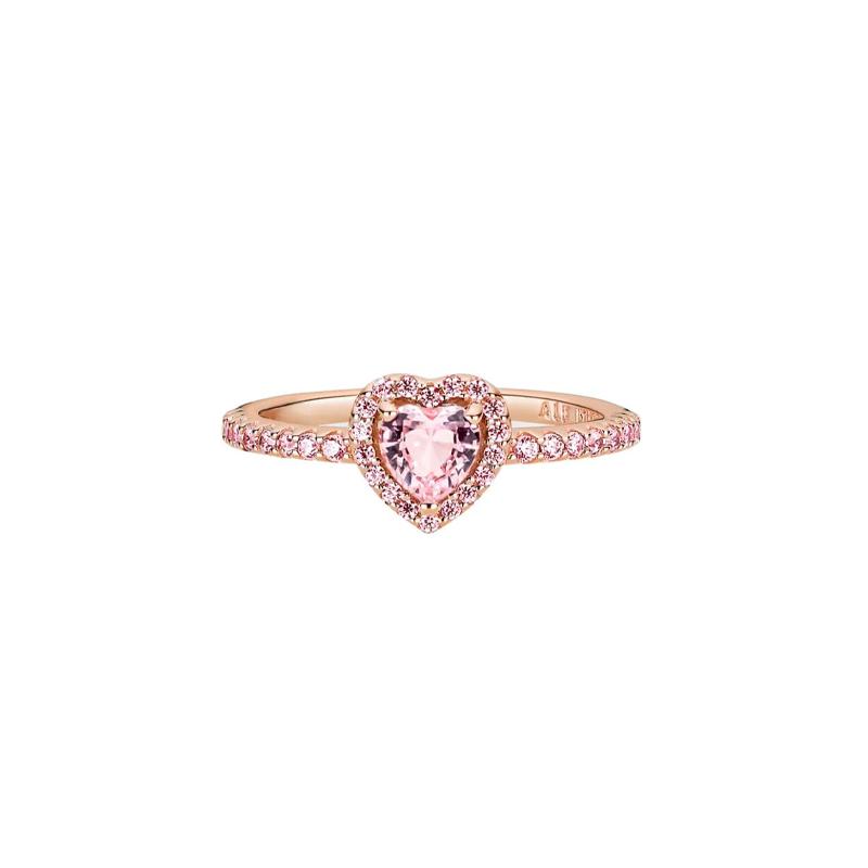 Pandora Shining heart of joy, exquisite temperament, synthetic cubic zirconia ring, women s pink Pink 56 mirror jewelry box