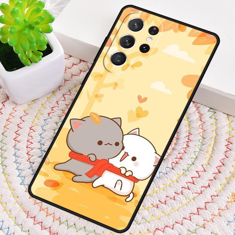 Mochi Peach Cat soft Silicone Phone Case For Samsung Galaxy note 10 pro S26 S25 S24 S23 S22 S21 Plus S25Ultra Capa Cover