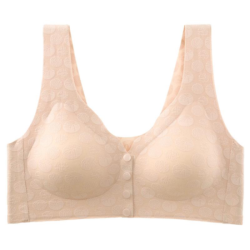 New seamless front buckle underwear women's fixed cup large elastic vest type large size steel rimless bra