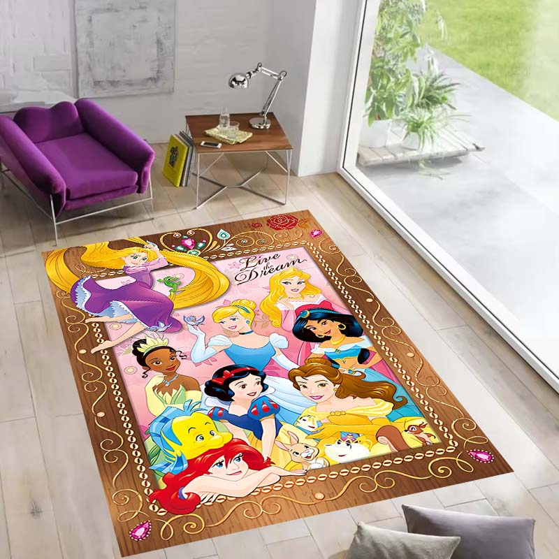Multiple styles of Disney princess-themed rugs: Dreamy party rugs, large-area non-slip, washable mats, suitable for playrooms,