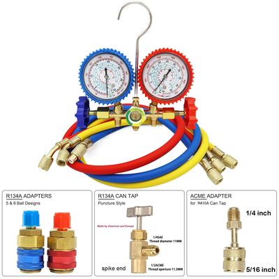 R410A R22 R134A R404A Freon Refill Kit Tool, Car Air Conditioner Pressure Gauge Set, Shock Resistant Pressure Gauge Adapter