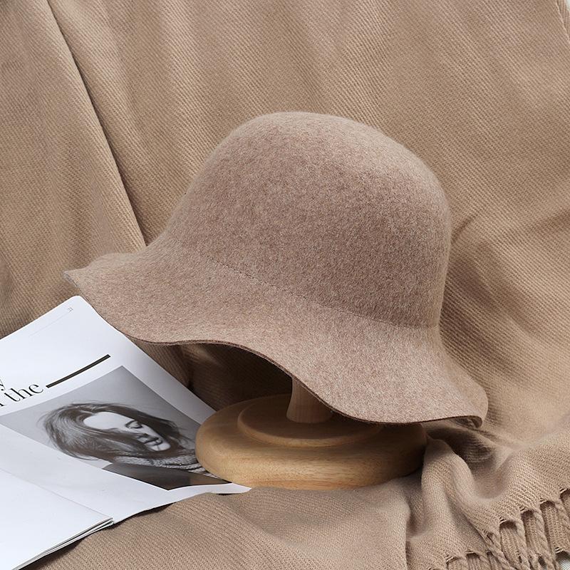 NEW Fedora Hat Women's Autumn Wave Curled English Retro Versatile Fisherman Hat Fashion Hepburn Woolen Top Hat