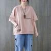 Bawełniane T-shirty Damskie Moda Haft Literacki Oversize T-shirt Casual Luźny Krótki Rękaw Pulower Kieszeń T-shirt Letni