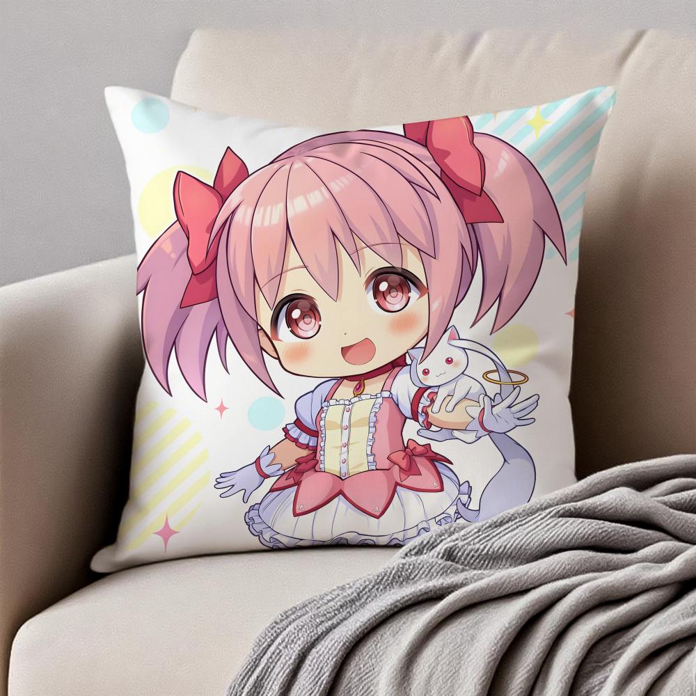 Cute Japanese Anime PPuella Magi Madoka Magica Cushion Cover Pillowcase Antidustmite Invisible Zipper Short Plush Sofa Cushion
