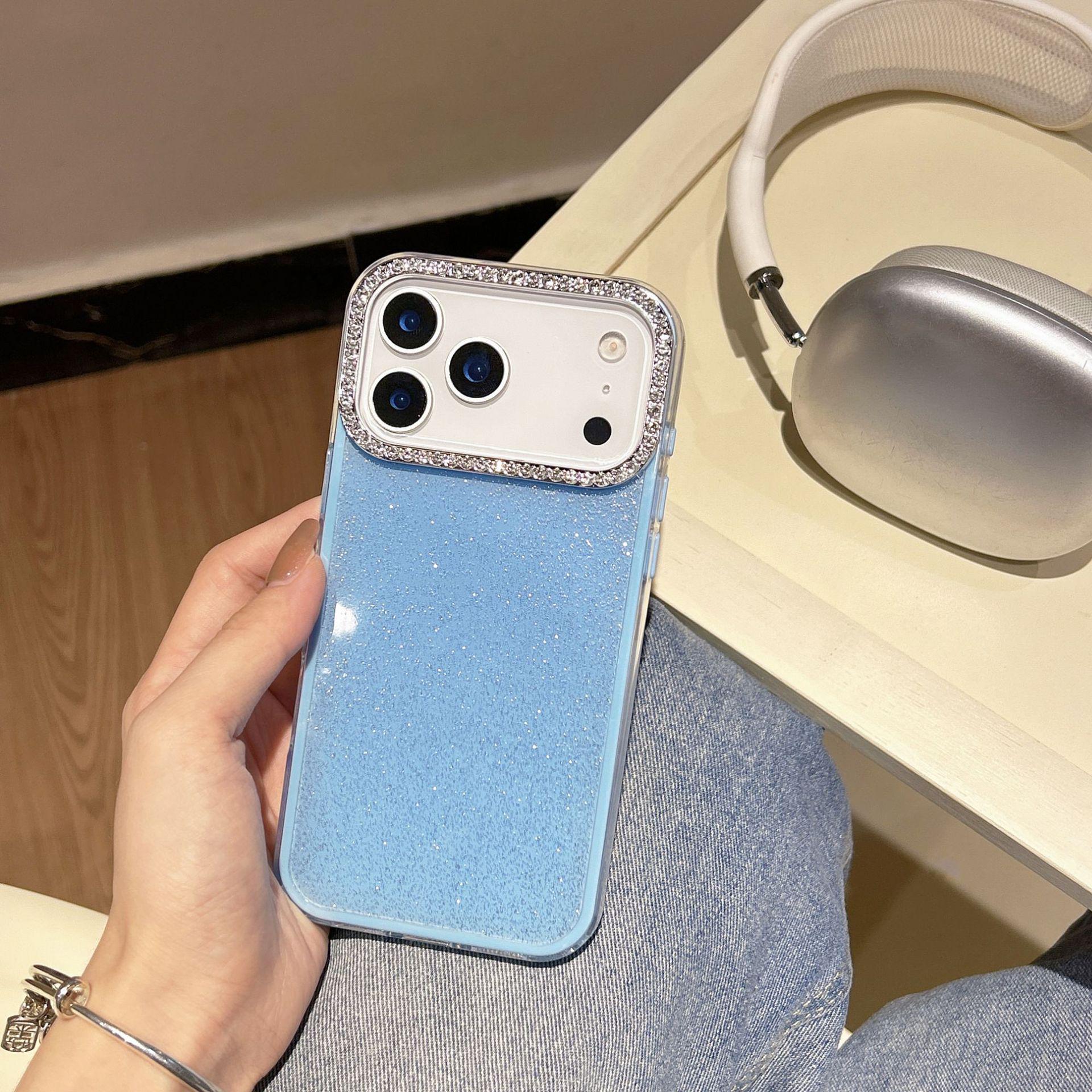

Rhinestone Glitter Lens Frame for iPhone 17/16/15 PM/ProMax Women s Case 13 синій