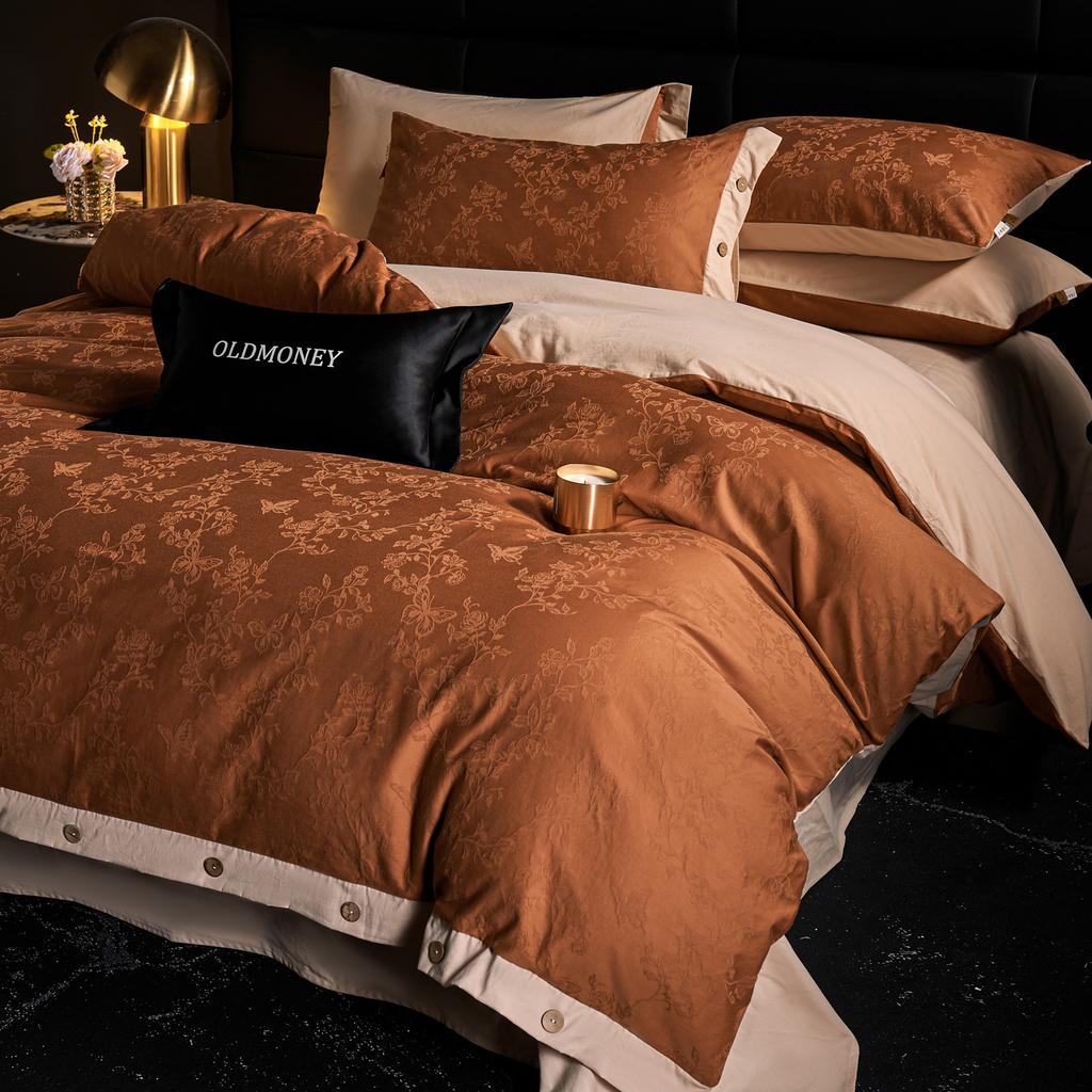 Pure Cotton Jacquard Cotton Abraded Skin-friendly and Warm Thickened Small Wide Edge Bedding Four-piece Set