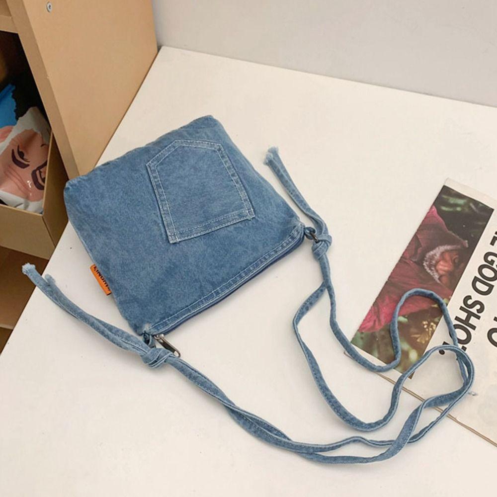 Y2K Vintage Handbag Street Style Solid Crossbody Bag Casual Denim Canvas Bag Travel