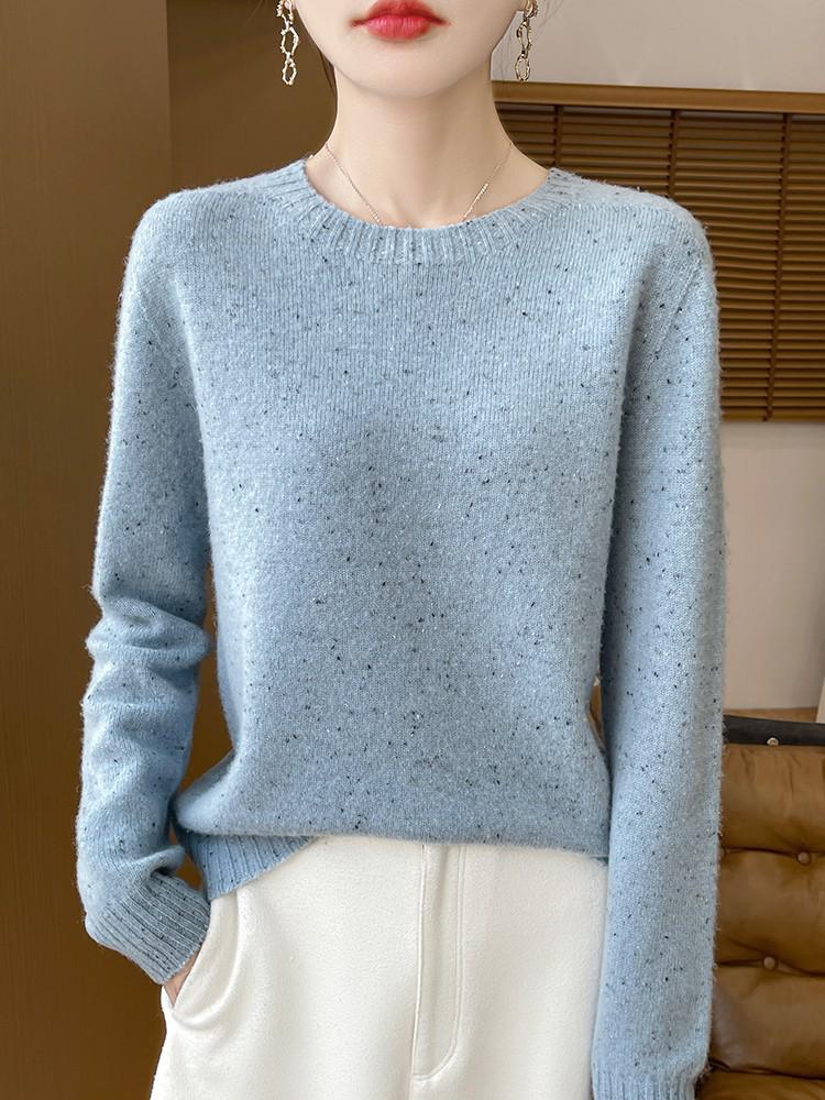 Women's Colorful Dot Round Neck Wool Sweater - Autumn/Winter Versatile Knitwear Pullover