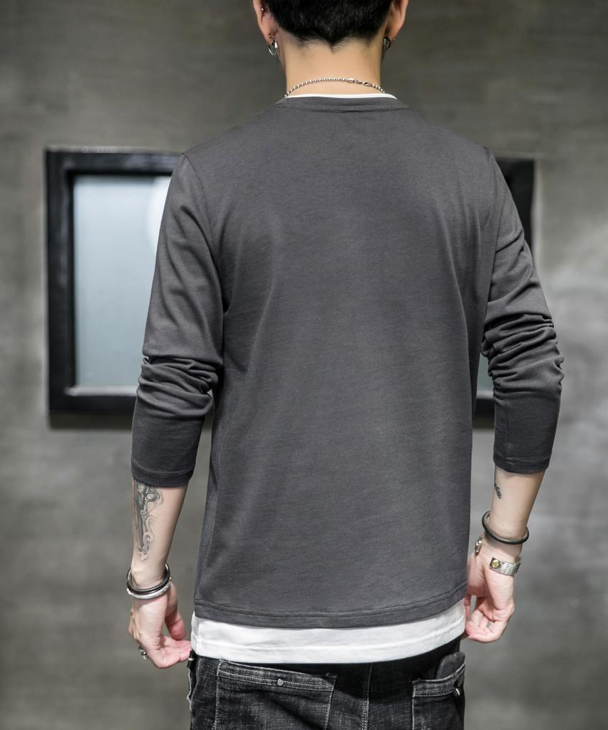 Long Layered Large Soft To the Clothes [SHANLIANG] Men's T-shirt, Sleeve, Plain, Style, Size, Loose, Touch, Fashion, Pullover, Spring/Autumn (M, Gray)