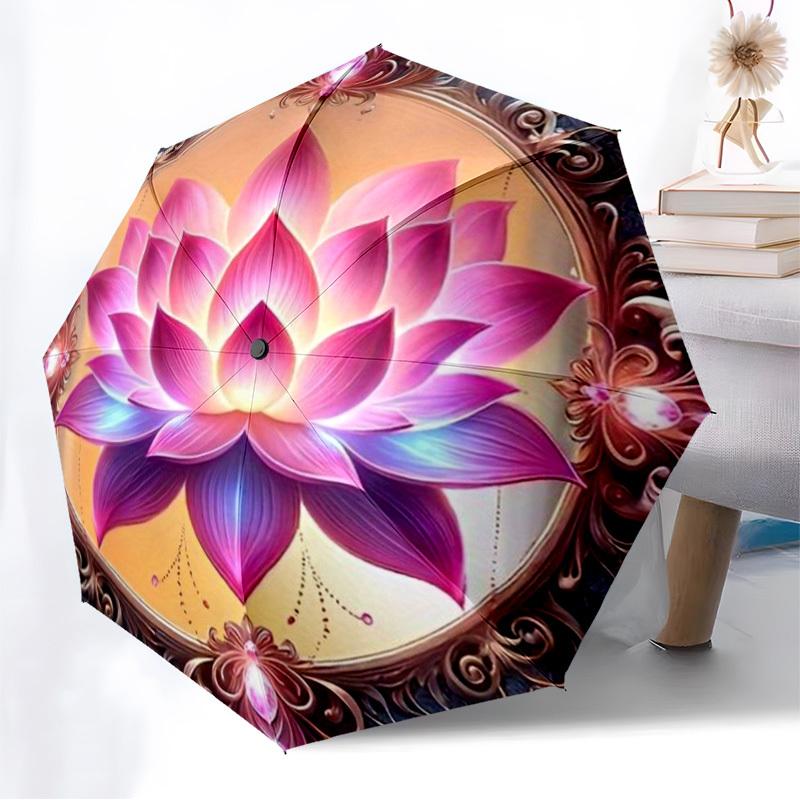 1pc Lotus Mandala Automatic Folding Umbrella - Compact 8-Rib Design,Perfect Gift for Friends & Family Yy250926083