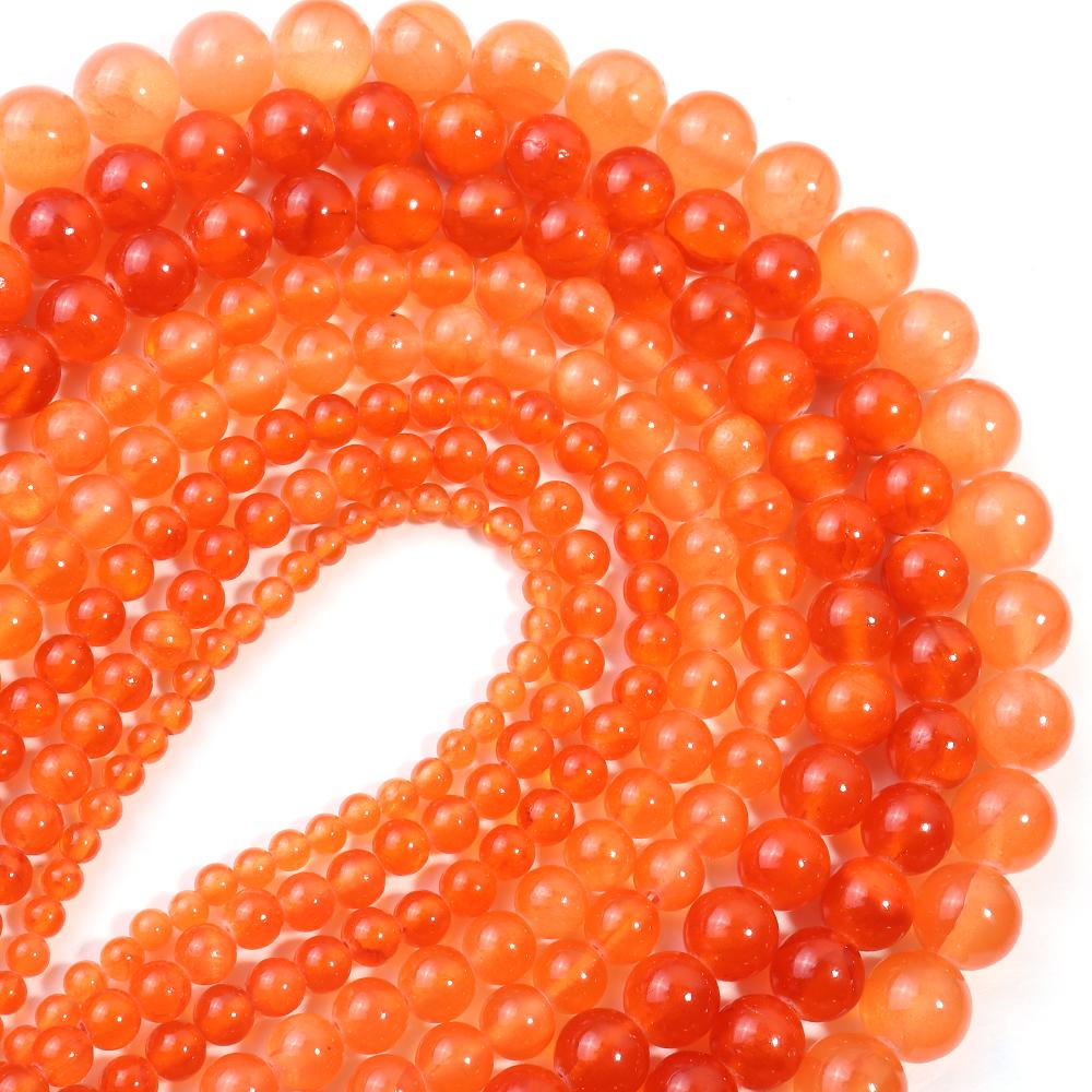1 Strand 4 6 8 10 12mm Natural Stone Beads Orange Jade Round Loose Gemstone Beads For Jewelry Making DIY Bracelets Accessories