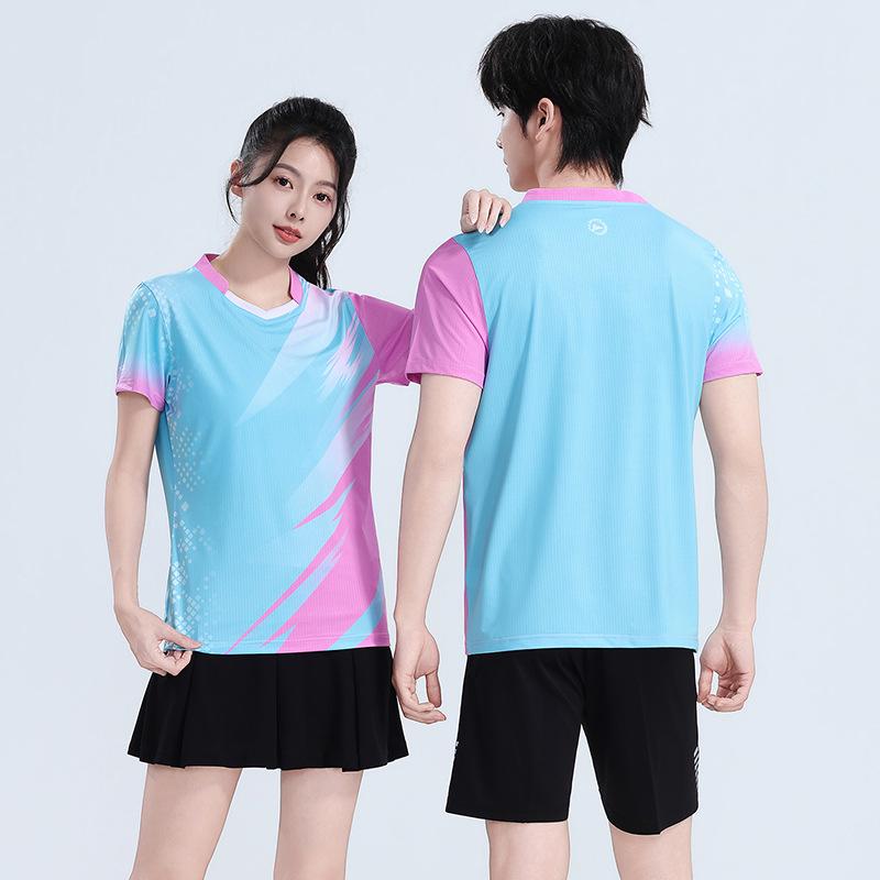 Men's and Women's Quick-Dry Breathable Short-Sleeve Badminton Sports Set, Ideal for Training and Competition, with Custom Text Printing Option