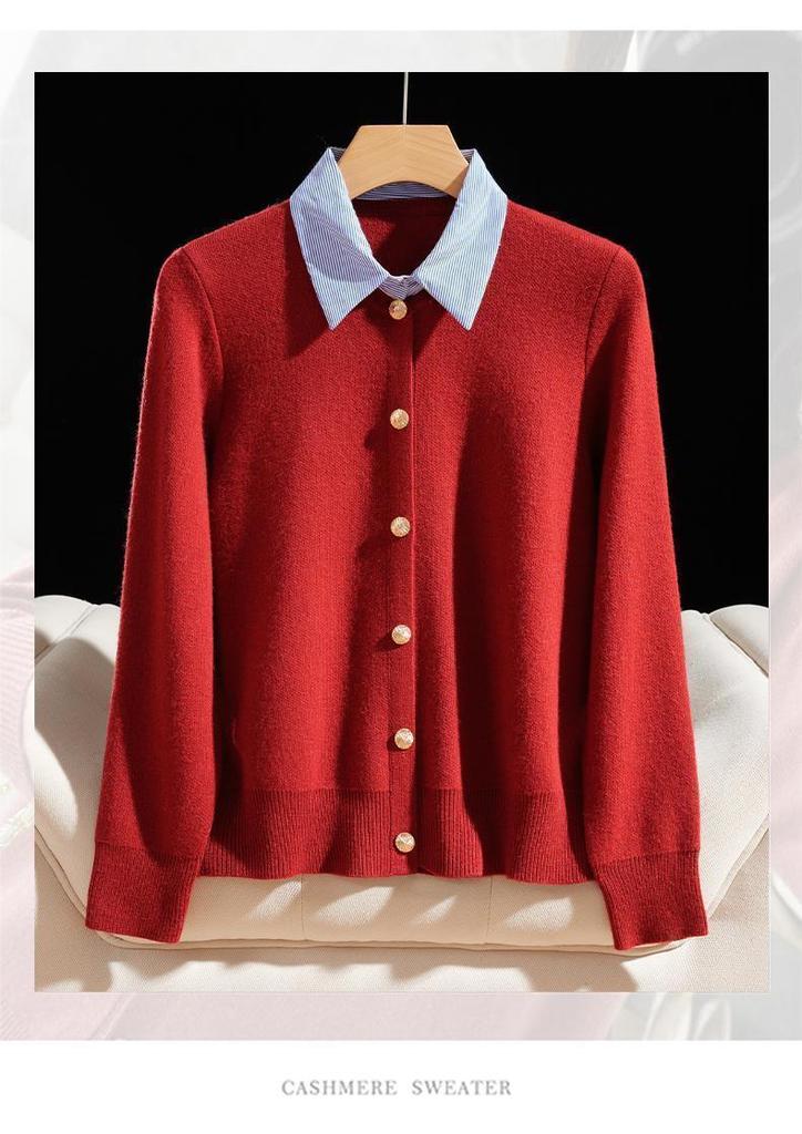 Elegant Knit Cardigan with Shirt Collar - Fashionable Two-Piece Style for Spring & Autumn 2026