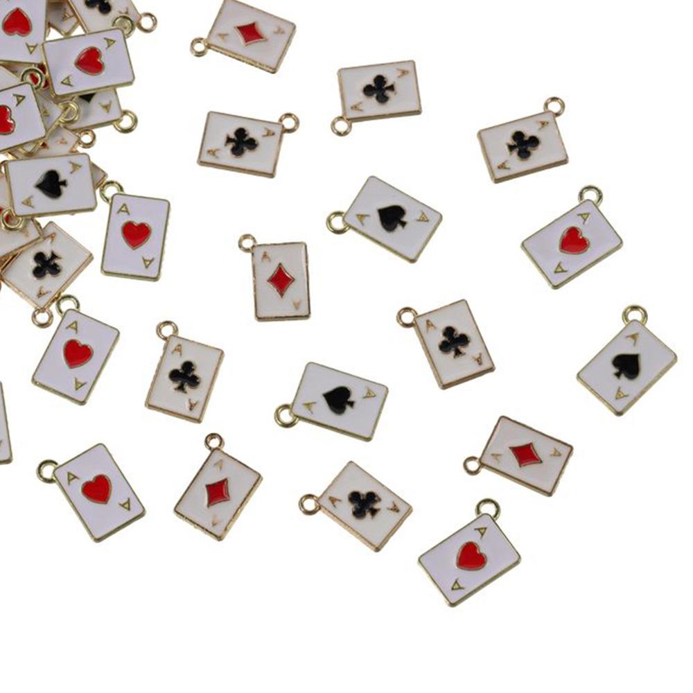 Gold Enamel Pendants Heart Shape Block Poker Card Charms  DIY Jewelry Making