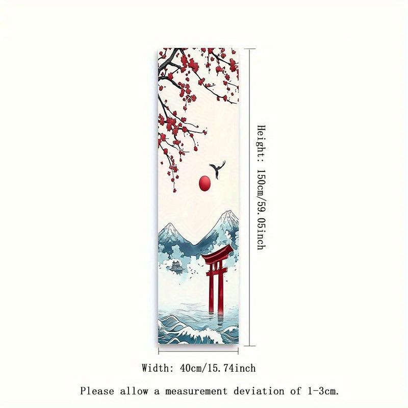 Tapiz Largo del Monte Fuji Japonés - Ukiyo-E Sol Rojo Lavado a Tinta Colgante de Pared Vertical Para Decoración de Dormitorio Sala de Estar