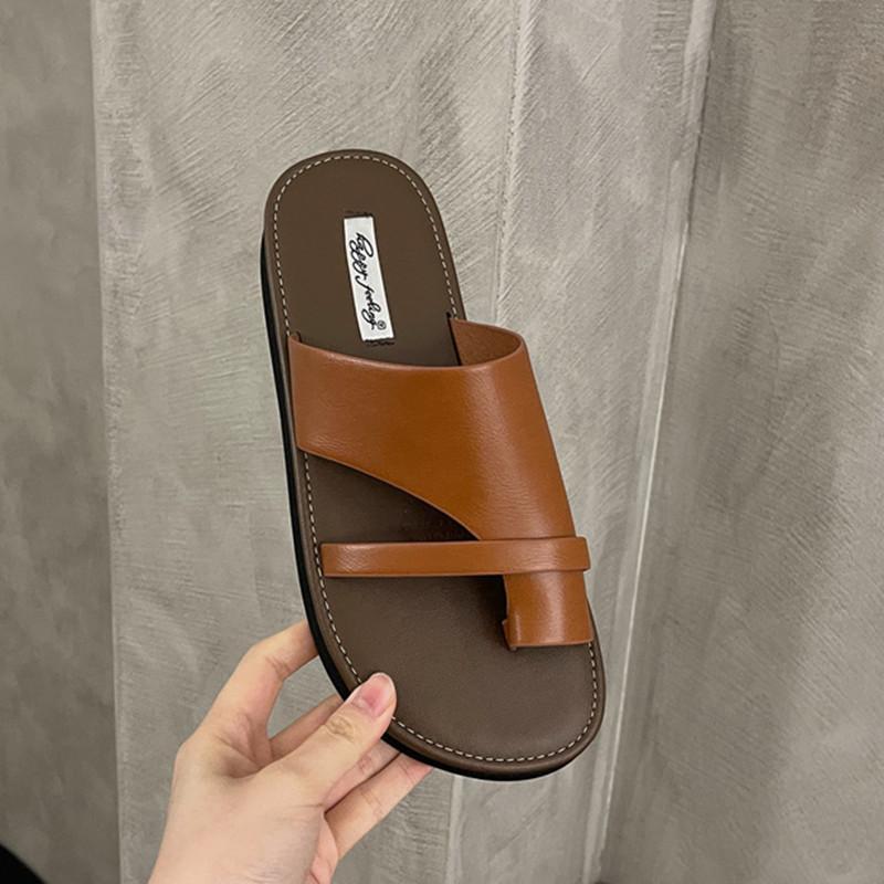 

Bailamos 2025 Summer New Brand Women Slippers Ladies Square Toe Slipper Flat Heel Outdoor Dress Sandal Shoes Beach Slides Mujer 40 коричневый