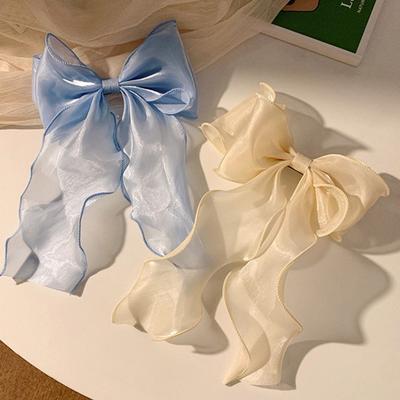 1pc/2pcs White Mesh Bow Ribbon Hair Clip, Women's Back of the Head Clip, Top Clip, Broken Hair Clip, Hair Accessory
