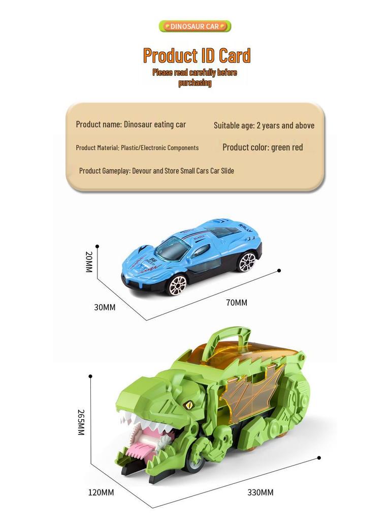 3-in-1 Transforming Dinosaur Toy Car Set for Kids Aged 3-5 with Mini Car Storage