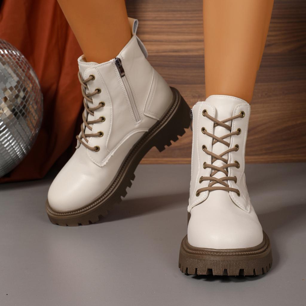 Fashion Women Boots Fashion Women Ankle Boots Comfortable Thick Sole Round Toe Lace Up Motorcycle Boots For Women